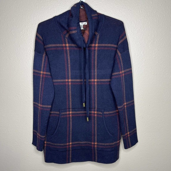 Max Studio Women's Navy Blue Plaid Long Sleeve Turtle Neck Knit Sweater Size S - Picture 9 of 9